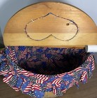 Vtg American Patriotic Half Bushel Lined Sewing Basket With Heart Shaped Handle