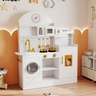White gold Kids Pretend Play Kitchen Set Wooden Toy Sound lights washing Machine