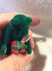 Vtg Dollhouse Miniature Green Velvet Teddy Bear Holding A Christmas Present