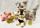 Vintage 1960 s Kitschy Rubber Animals Lot Of 6 Squeaky Toys Dogs Cats Tiger Bear