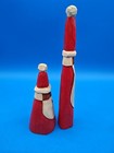 2 Vintage Wooden Tall   Short Hand Carved Old World Santa Clauses 7   4  Tall  