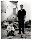 Ga166 Original Photo Father And Son War Torn Country Little Boy Glass Bottle