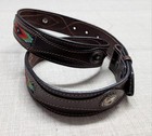 Vintage Usa Made Sterling Silver Buckle Belt 34 Leather Beaded Concho Western