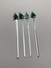 Lot 4 Vintage Hand Blown Glass Swizzle Sticks Green Fish Cocktail Stirrers