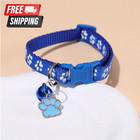 Adjustable Cat Collar With Bell   Cute Paw Print Pendant Breakaway Safety Buckle