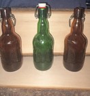 Set Of 3 Grolsch Swing Top Glass Bottles Flip Cap Amber   Green Beer Bottles