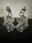 Vintage Pair 1940 s Le Smith Clear Glass Rearing Horse Bookends    Western Decor