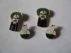 Vtg Old 4 Pc Lot Set Enamel China Chinese Character Sm Pin Back Button Broaches