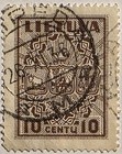 Lithuania 1934  Arms Of Kaunas  10 Centu Used Stamp  Sc- 288  Quick   Free Ship 