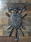 Vtg Wall Plaque Metal Warrior Coat Of Arms Shield Raised Relief  27    X 16    Japan