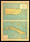 Vintage Cuba Map Of Puerto Rico Wall Art Decor Original San Juan Antique