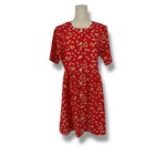 Vintage 1990s Blair Cottage Core Red Ditsy Daisy Print Shift Cotton Dress