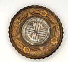 Wooden Hand Carved Vintage Ashtray Glass Center Floral Minor Wear   Scratches 8 