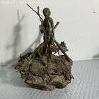 Vtg  Modernist Brass   Stone Boy Fishing Figurine sculpture- 8 5 