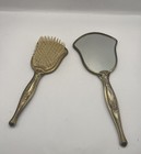 Vintage Vanity Hair Brush And Hand Mirror Floral 2 Piece Set Victorian Look