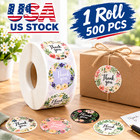 1000pcs 1  Thank You Stickers 2 Rolls Round Floral Labels Handmade Diy Party