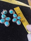 Native American Sterling Silver Turquoise Cluster Stud Earrings  2 inch  19 Gram