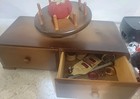 Vintage Sewing Box 8 Spool Turning Holder 2 Drawer  With Content  10 L  5t