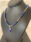 Native Womens Lapis Pendant Sterling Silver Navajo Pearls Necklace 01775