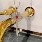 2 20ct Round Cut Red Ruby Key Women s Pendant Free Chain 14k White Gold Finish