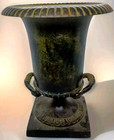 Pair 19th C  Campagna Cast Iron Urns     Vintage Ornate Garden Planters Decor