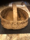 Vintage Handcrafted Large Woven Buttocks Gathering Basket With Solid Handle