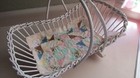 Antique White Baby Doll Rocking Cradle   Wood   Wicker  Vintage Baby Bed