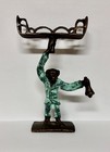 Vintage Cast Iron Bell Hop Butler Monkey Business Card Holder 6 75    With Patina