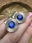 Soviet 1970s Blue Crystal Sunburst Chrome Tone    effect   cufflinks Never Worn Ussr
