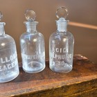 Lot 3 Antique Embossed Glass Laboratory Apothecary Bottles Ground Stoppers I Usa