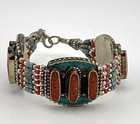 Unisex Nepal Tibetan Handmade Coral   Turquoise Bracelet Tibetan Silver 7 50    