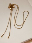 Vintage Gold Tone Bolo Tie Rose Necklace Flower Mesh Tassels 30   