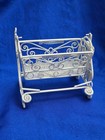 Vintage Miniature Dollhouse White Wicker Wire Rocking Cradle Crib Baby Bed