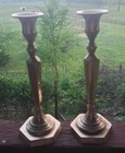 2 Vtg  Heavy Brass Candlestick Holders 10     Tall    4  Hexagon Base