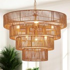Boho Rattan Chandelier Farmhouse 6-lights Hand-woven Bamboo Gold 19 7 