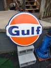 Vintage Large Gulf Dealer Sign Gas Oil Service Station Service Porcelain Sign