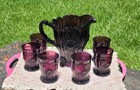 Mosser  ohio  Glass  Amethyst Dahlia Pitcher   Matching 6 Pc Tumblers