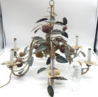 Vintage Italian Metal Tole W carved Wood Fruit Pear pomegranate Heavy Chandelier