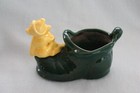 Vintage Ceramic Yellow Elf Pixie Sitting On A Green Boot Planter