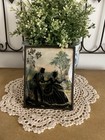 Vtg Convex Reverse Painted Victorian Silhouette Courting Couple 5    X 4   