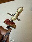Antique Victorian Metal Sewing Bird Clamp With Large Red Pin Cushion