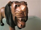 Carved Wooden Antique Lion 30x25x14 Cm