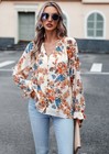 Women s Tops Casual Shirts Floral Print V Neck Long Sleeve Loose Chiffon Blouses