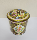 Vintage Tin Daher Long Island Ny 11101 England Round Floral Container With Lid