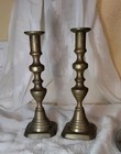 Antique 19th C Victorian English Brass Beehive Candlesticks  Push Up Mechanism