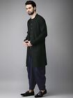 Men Kurta Set - Black   Navy Solid Layered Bollywood Eid Kurta With Dhoti Pants