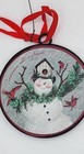 Snowmen Christmas Ornament Domed Pair Painted Rustic Folk Art Snowman Winter