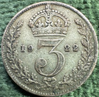 1922 England Great Britain 3-pence Error Planchet Flaw Vf Km-813a Free Shipping