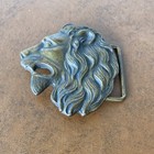 Vintage Metal Brass Gold Tone Roaring Lion Head Leo Belt Buckle