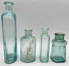 4 Antique Aqua Green Glass Apothecary Medicine Bottles